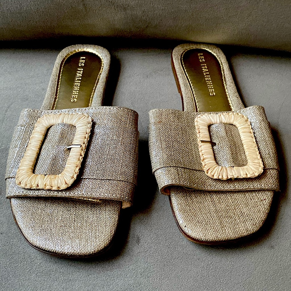 Woman’s Les Italiennes Sandals Shoes New Size US 9 EUR 40 Neutral Gold Linen